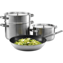 AEG A4SS Casserole Set bestehend aus Fettpfanne (28 cm), 4 l und 6 l Topf mit Deckeln und Pastaeinsatz