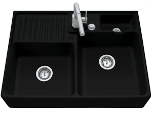 Villeroy & Boch 632392S5 Spülstein Doppelbecken Ebony C+ HL1 + HL2 Excenter Drehverschluß