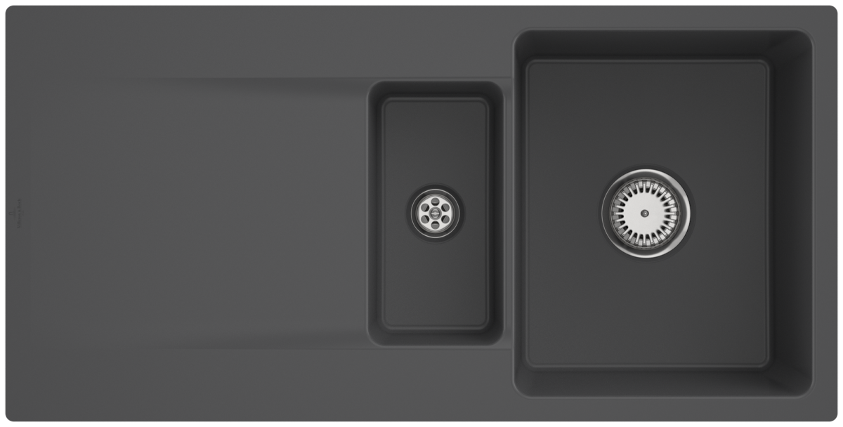 Villeroy & Boch 33372Fi4HL1 Siluet 60 R flat Graphite Keramikspüle Excenter flächenbündig 60 cm Unterschrank