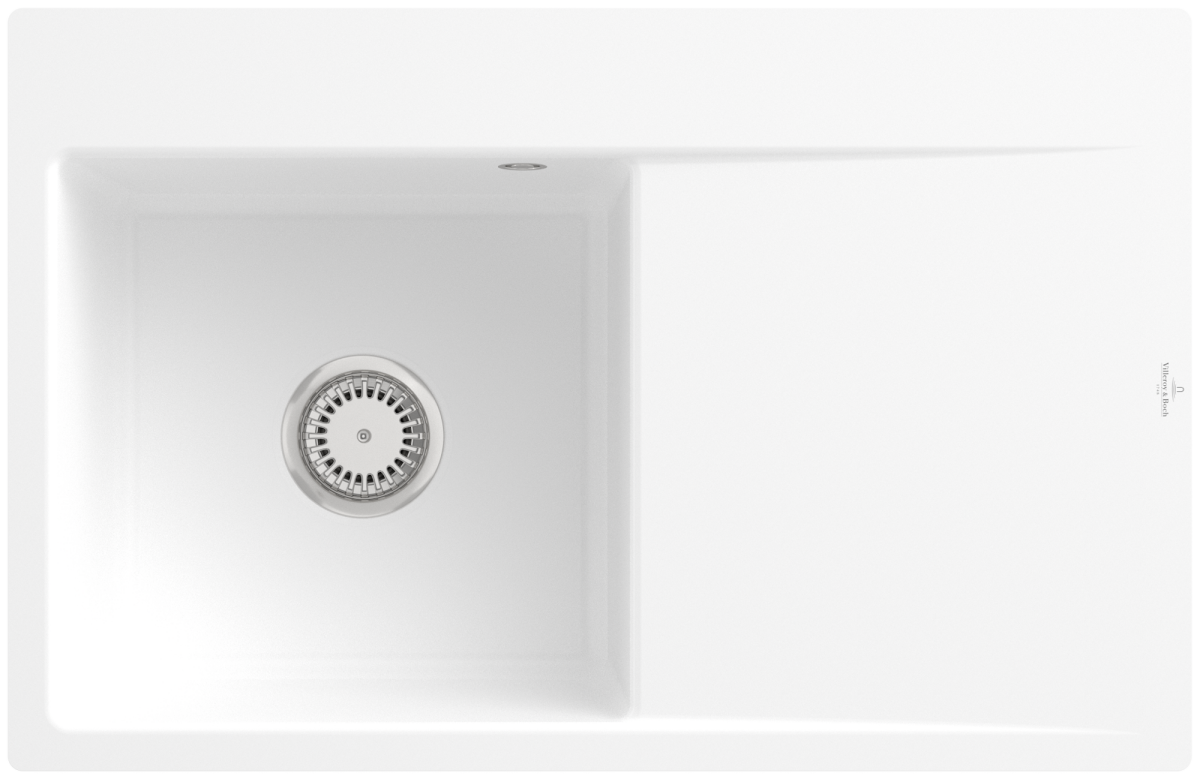 Villeroy & Boch 33481FRWHL2 Subway Style 45 Flat Stone White Keramik Handbetätigung Spüle Aufliegend 50 cm Schrank